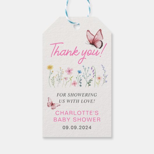 Spring Wildflower Meisje Roze Baby shower Cadeaulabel (Achterkant)