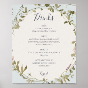 Spring Wildflower Menu Licht blauwe Drinken Poster