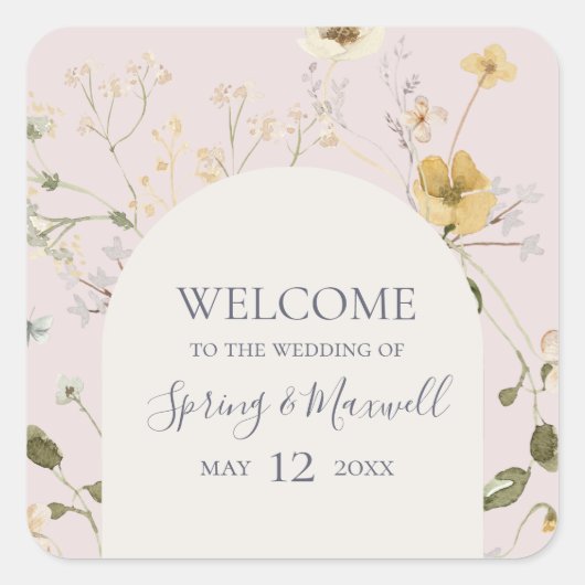 Spring Wildflower | Onthaal van het Wuwelijkhuweli Vierkante Sticker (Voorkant)