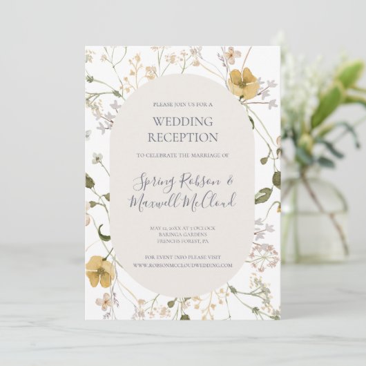 Spring Wildflower | Ontvangst van witte bruiloft Kaart (Staand voorkant)