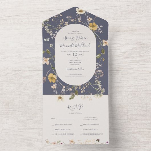 Spring Wildflower | Paarse mosterdzegel en verzend All In One Uitnodiging (Binnen)