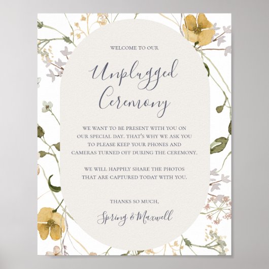 Spring Wildflower | White Unplugged Ceremony Sign Poster (Voorkant)