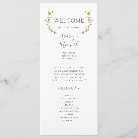 Spring Wildflower | White Wedding Programme Programma (Voorkant)