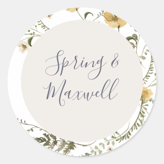Spring Wildflower | Witte weddenschappen Ronde Sticker (Voorkant)