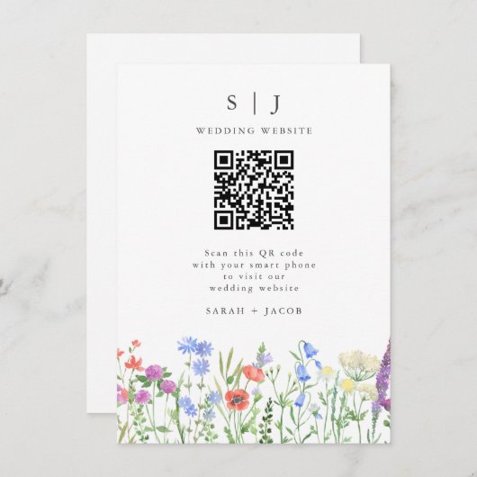 Spring WildflowerQR Code Bruiloft Informatiekaartje (Voorkant / Achterkant)