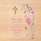 Spring Wildflowers Arch Eerste Communie Acryl Uitnodigingen (Voorkant)