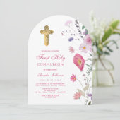 Spring Wildflowers Arch Eerste Communie Kaart (Staand voorkant)