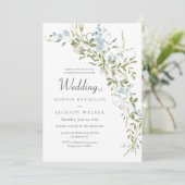 Spring Wildflowers Blauw Groen Huwelijk Kaart (Staand voorkant)