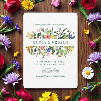 Spring Wildflowers Watercolor Wedding Invitation  Kaart