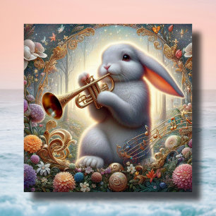 Spring Woodland muzikant paashaas fantasy kunst Feestdagenkaart