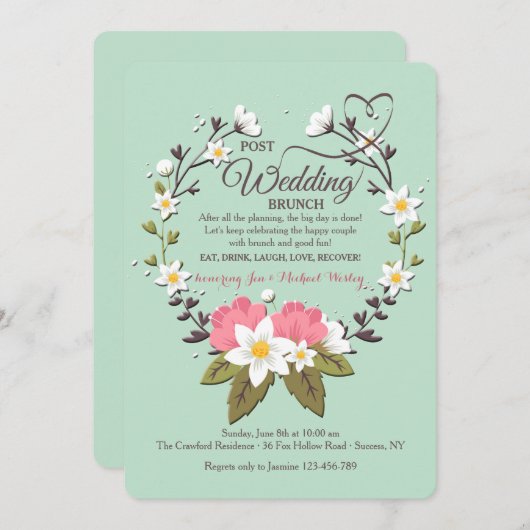 Spring Wreath Post bruiloft brunch uitnodiging (Voorkant / Achterkant)