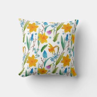 Spring Yellow Daffodil bloem blauw Decoratief Kussen