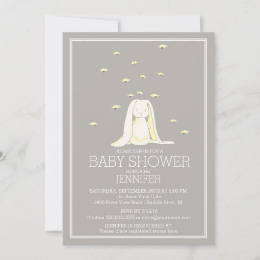  Spring Yellow Neutral Bunny Baby shower Kaart (Voorkant)