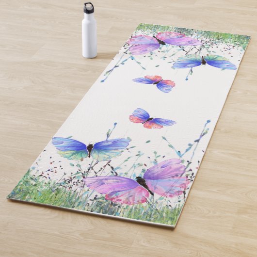 Spring Yoga Mat Colorful Butterflies vliegen (In situ)