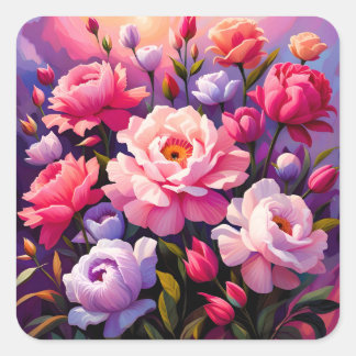 Spring Zen Sunrise Pink Blossom Garden  Vierkante Sticker