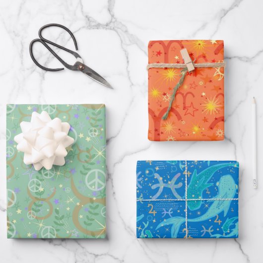 Spring Zodiac trio Vissen Ram Stier Inpakpapier Vel (Voorkant)
