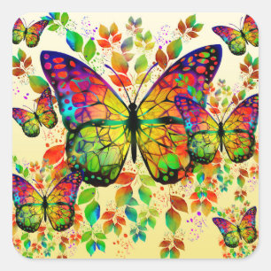 SPRINGBUTTERFLIES COLORFUL NATUUR VIERKANTE STICKER