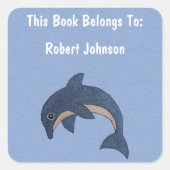 Springen Donkerblauw Wit Cartoon Dolfijn Vierkante Sticker (Voorkant)