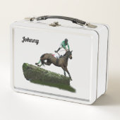 springen paard jockey in groene lunchbox (Voorkant)