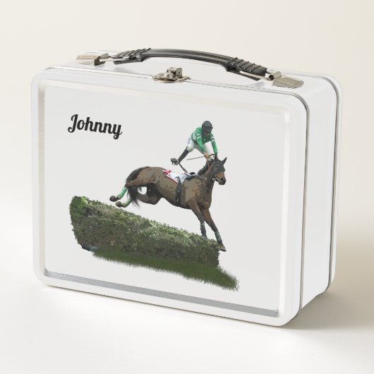 springen paard jockey in groene lunchbox (Voorkant)