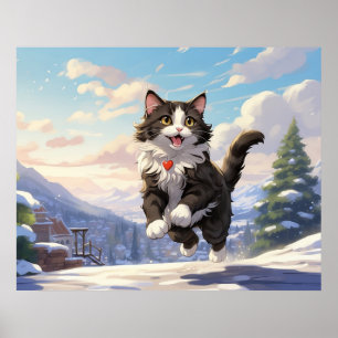 *~* Springen Sneeuw Kat 5:4 Kitten Cat AP68 Tuxedo Poster