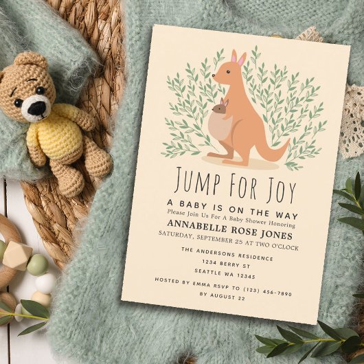 Springen voor Joy Cute Kangaroo Baby shower Kaart