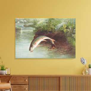 Springende beekforel door S.A. Kilbourne Vintage v Canvas Afdruk