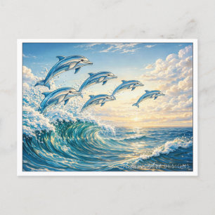 Springende dolfijnen bij zonsondergang Oceaan golf Feestdagenkaart
