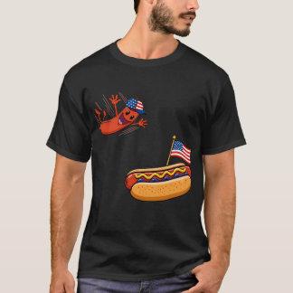Springende Hotdog Amerikaanse Vlag Honkbalpet Grap T-shirt