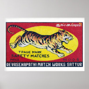 Springende Tijger Matchbox Kunstprint, Indiase Vin Poster