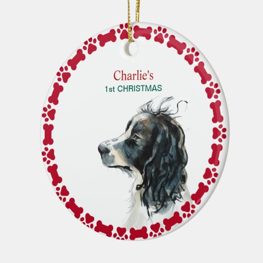 Springer Spaniel 1e Kerstmis Gepersonaliseerd Keramisch Ornament (Links)