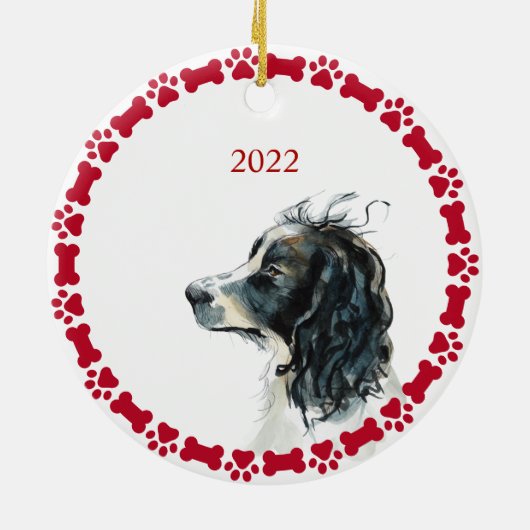 Springer Spaniel 1e Kerstmis Gepersonaliseerd Keramisch Ornament (Achterkant)