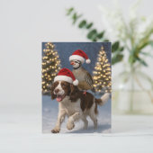 Springer Spaniel and Partridge Christmas postcard Briefkaart (Staand voorkant)