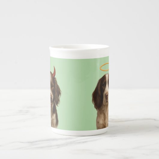 Springer Spaniel Angel / Devil bone china mug (Devant)
