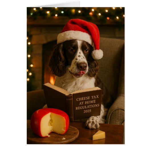 Springer Spaniel 'Cheese Tax' Christmas card (Devant)