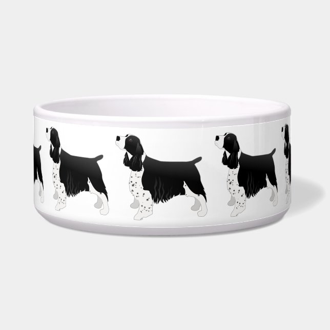 Springer Spaniel Dog Basic Breed Silhouette Black Voerbakje (Voorkant)