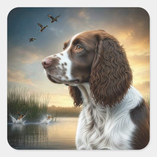 Springer Spaniel Dog beroemd gemaakt door A Duck P Vierkante Sticker (Voorkant)