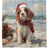 Springer Spaniel Dog Christmas  Beach Douchegordijn (Voorkant)