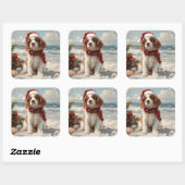 Springer Spaniel Dog Christmas  Beach Vierkante Sticker (Vel)