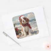Springer Spaniel Dog Christmas  Beach Vierkante Sticker (Envelop)