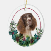 Springer Spaniel Dog Evergreen Wreath Keramisch Ornament (Links)