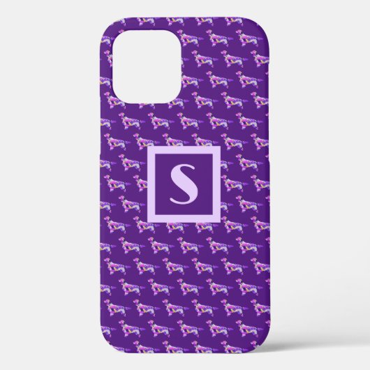 Springer Spaniel Dog Paarse Silhouet Monogram Case-Mate iPhone Case (Achterkant)