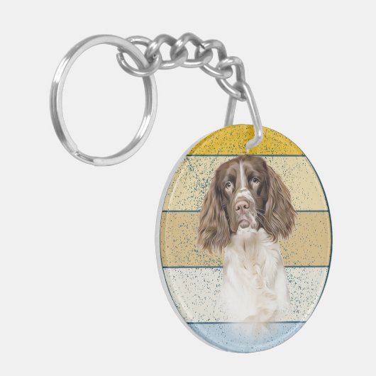 Springer Spaniel Dog Retro Achtergrond Sleutelhanger (Voorkant Links)