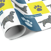 Springer Spaniel Dog Silhouette & Paw Y&B Grid Cadeaupapier (Rol Hoek)