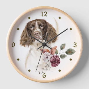 Springer Spaniel Dog Winter Bouquet Clock