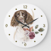 Springer Spaniel Dog Winter Bouquet Clock Grote Klok (Voorkant)