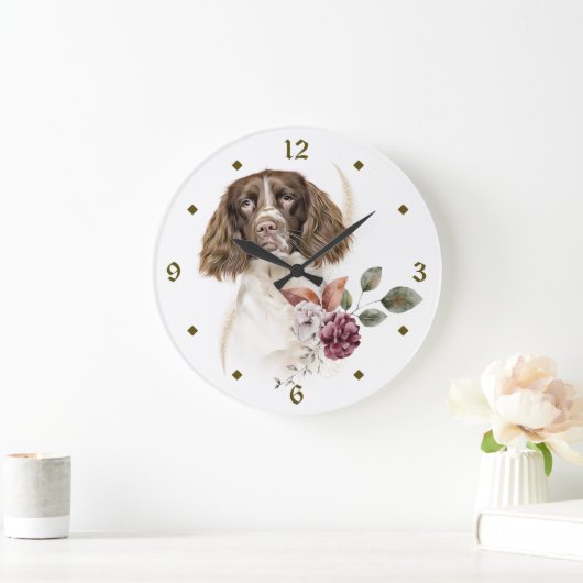 Springer Spaniel Dog Winter Bouquet Clock Grote Klok (Huis)