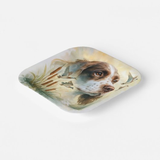 Springer Spaniel en Mallard Duck dubbele belichtin Papieren Bordje (Gebogen)