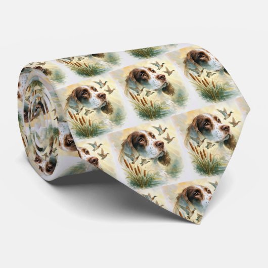 Springer Spaniel en Mallard Duck dubbele belichtin Stropdas (Opgerold)