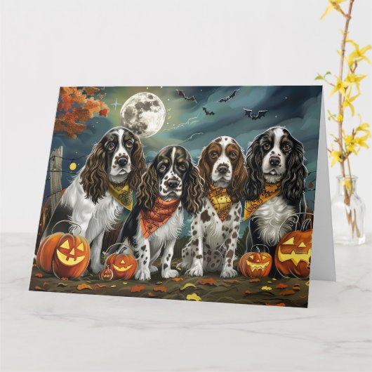 Springer Spaniel Halloween Spooky Kaart (Gele Bloem)